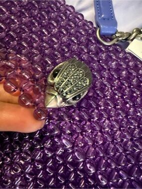 Purple Beaded Clutch with Silver Bird Accent